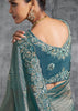Teal Blue Embroidered Tissue Silk Saree