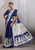 True Blue Printed Satin Silk Saree
