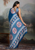 Dazzaling Blue Printed Satin Silk Saree