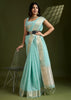 Sea Green Woven Soft Silk Saree