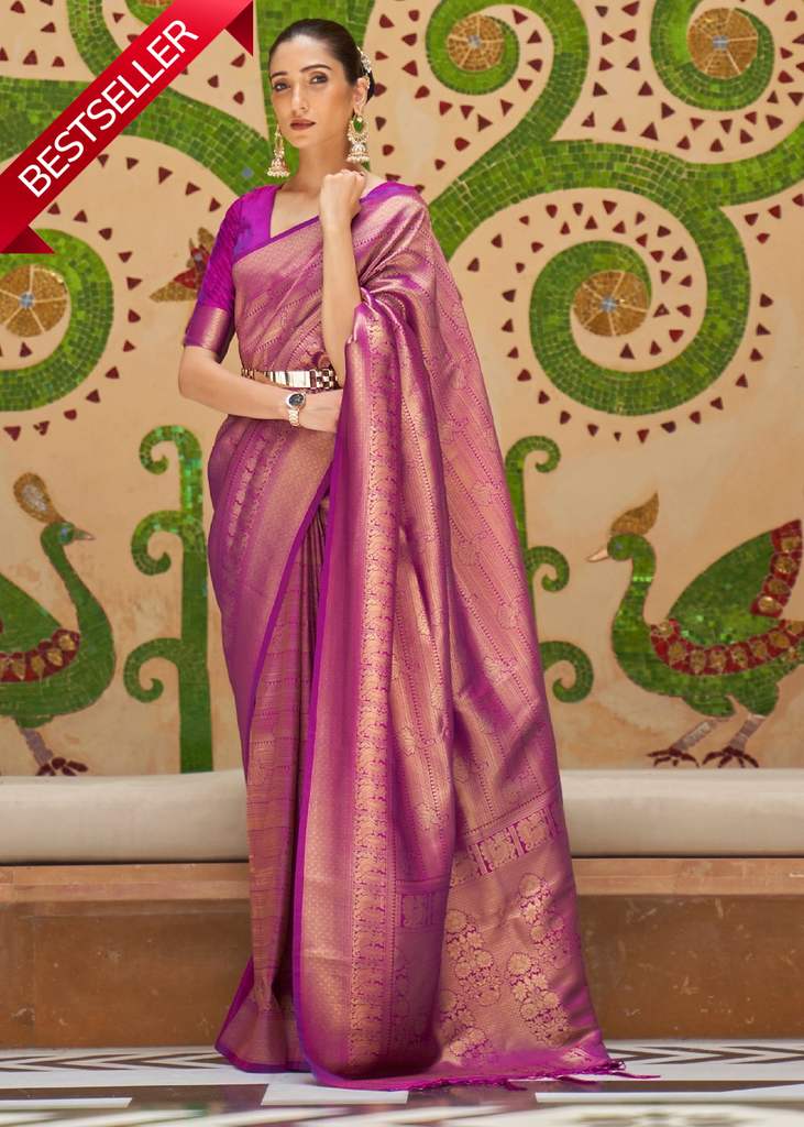 Wedding Edit: Royal Golden Purple Kanjivaram Silk Saree