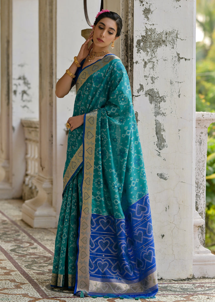 Antique Blue Woven Patola Silk Saree