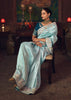 Aqua Blue Woven Embroidered Saree