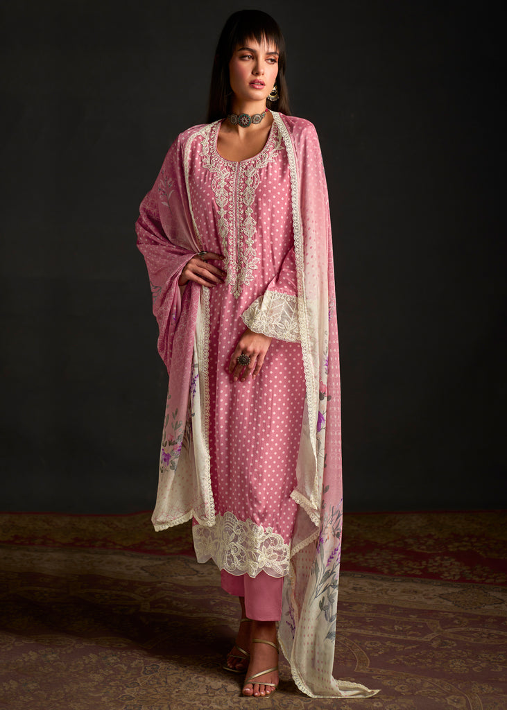 Blossom Pink Embroidered Suit Set With Digital Print