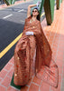 Caramel Brown Satin Crepe Digital Printed Saga Saree With Contrast Blouse