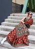 Ochre Red Satin Crepe Digital Printed Saga Saree With Contrast Blouse