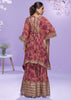 Dry Rose Purple Georgette Kaftaan Sharara Set