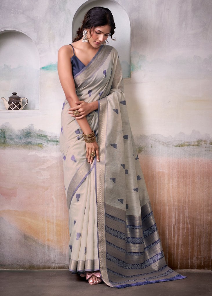 Off White Woven Banarasi Cotton Silk Saree