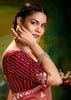 Earthy Red Heavy Embroidered Designer Silk Saree With contrast Blouse