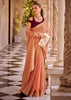 Coral Orange Woven Banarasi Linen Silk Saree with Velvet Blouse