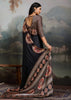 Ink Black Printed Satin Silk Saree