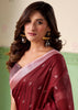 Deep Maroon Woven Linen Silk Saree