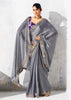 Silver Grey Embroidered Designer Silk Saree