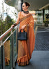 Jaffa Orange Woven Linen Tissue Silk Saree