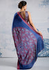 Ultramarin Blue Satin Silk Saree with Ajrakh Printed Pallu and Blouse