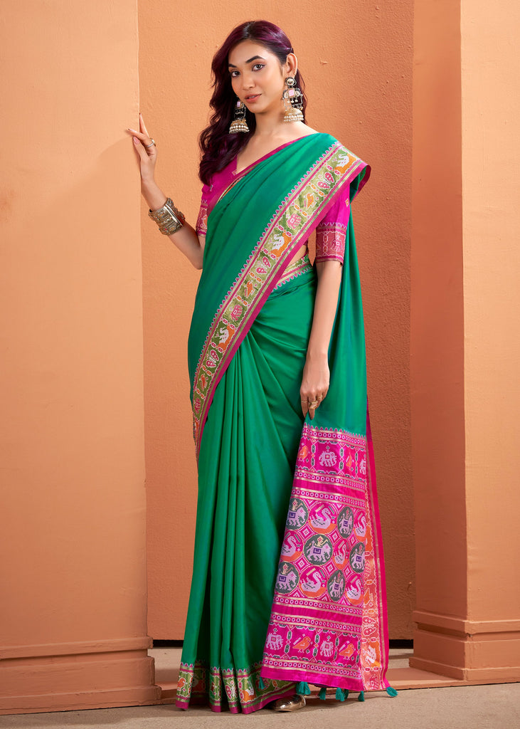 Ming Green Woven Banarasi Patola Silk Saree