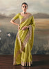 Lime Green Tissue Embroidered Wedding Wear Saree
