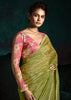 Olive Green Designer Tissue Silk Saree With Printed Blouse