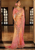 Peach & Pink Designer Embroidered Silk Saree