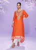 Alima Orange A-Line Embroidered Kurta