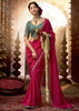“Exclusive Offer” : Raspberry Pink Woven Designer Embroidered Silk Saree With Contrast Blouse