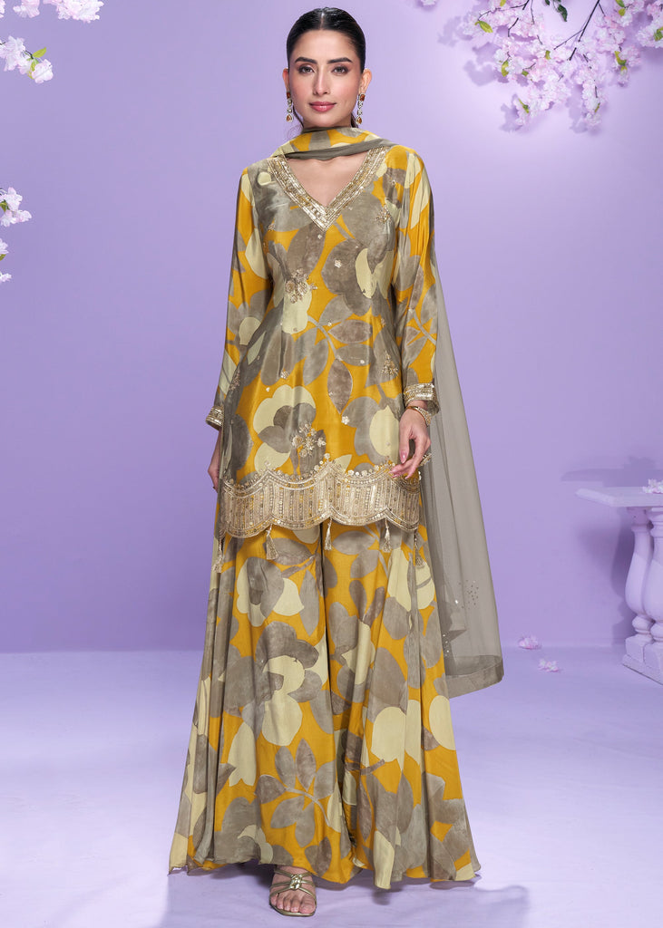 Mustard Yellow Digital Printed Designer Palazzo Set