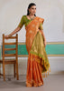 Bright Orange Woven Tussar Silk Saree