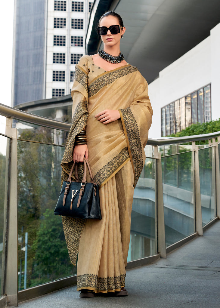 Safari Beige Woven Linen Tissue Silk Saree