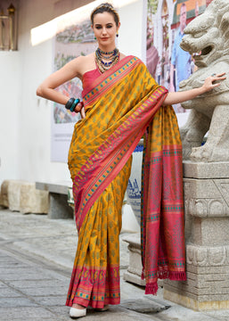 Dusky Yellow Woven Soft Silk Saree