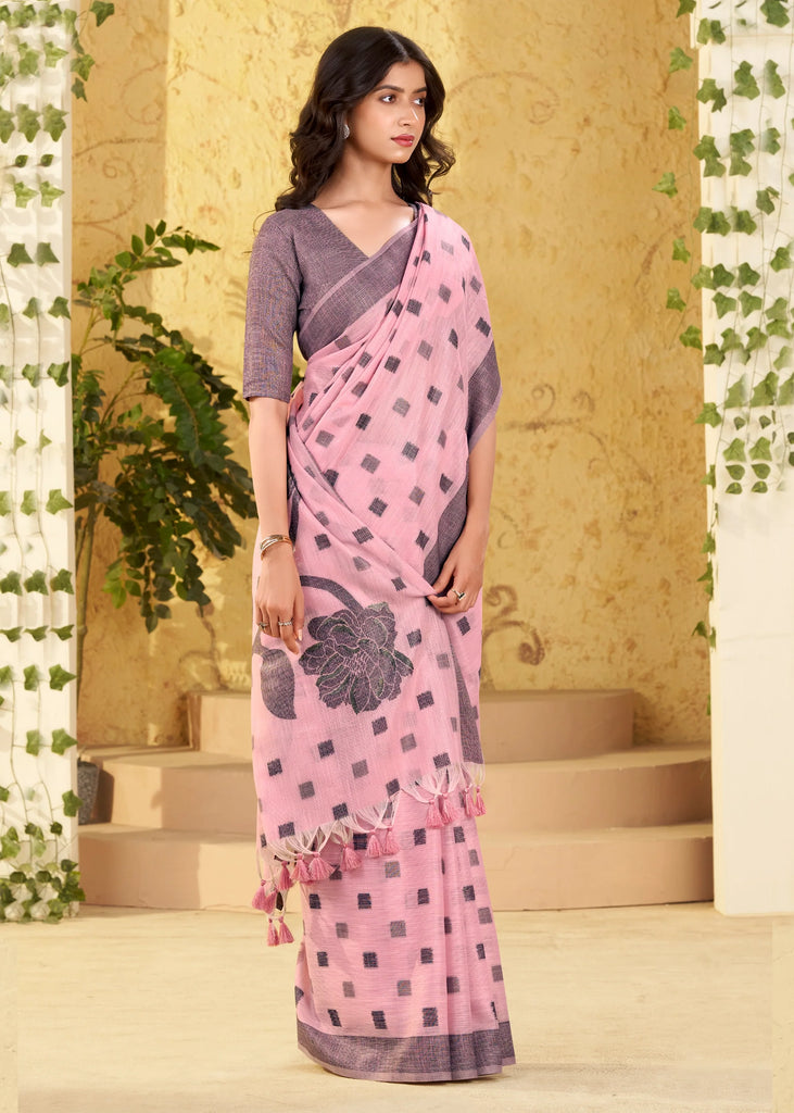 Dusky Pink Woven Linen Silk Saree