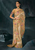 Cream Embroidered Designer Tissue Saree