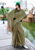 Shale Green Satin Crepe Digital Printed Saga Saree With Contrast Blouse
