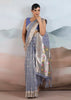 Bluish Grey Woven Banarasi Tissue Silk Saree