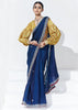 Mazarine Blue Designer Organza Tissue Silk Saree With Printed Blouse