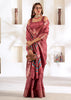 Dusky Red Banarasi Printed Soft Silk Saree