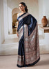 Medieval Blue Printed Satin Silk Saree