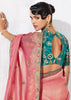 Reddish Pink Embroidered Designer Silk Saree