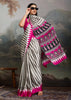 Hot Pink And White Printed Satin Silk Saree