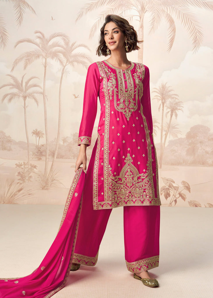 Queen Pink Wedding Wear Embroidered Plazzo Set