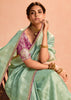 Mist Green Woven Banarasi Designer Tissue Silk Saree With Embroidered Blouse