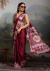 Beet Red Printed Satin Silk Saree