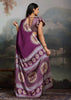 Wine Purple Printed Satin Silk Saree
