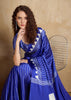 Mazarine Blue Printed Satin Silk Saree