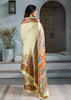 Cream Printed Satin Silk Saree