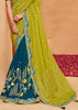 LIME GREEN AND BLUE WOVEN BANARASI DESIGNER SILK SAREE (7615094849729)