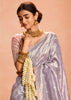 Lavender Blue Woven Banarasi Designer Tissue Silk Saree With Embroidered Blouse