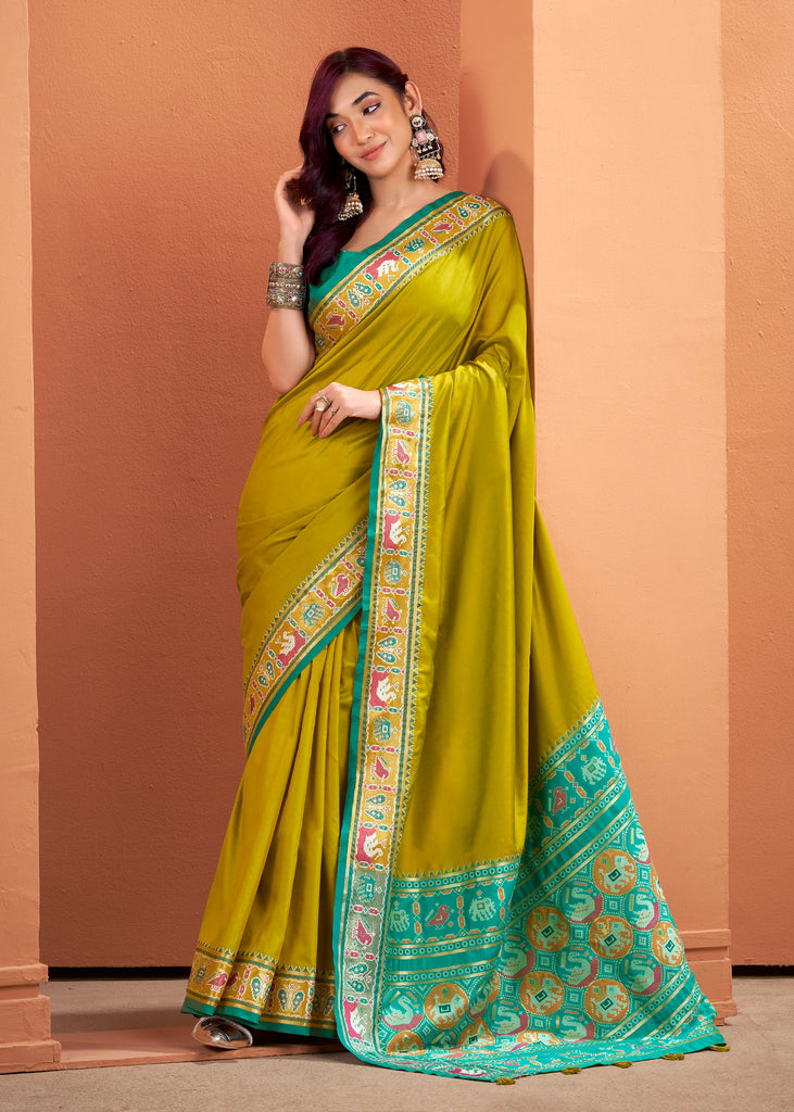 Lime Green Woven Banarasi Patola Silk Saree