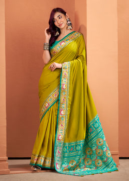 Lime Green Woven Banarasi Patola Silk Saree