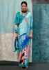 Sea Blue Satin Crepe Printed Silk Saree