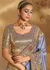 Lavender Designer Embroidered Silk Saree